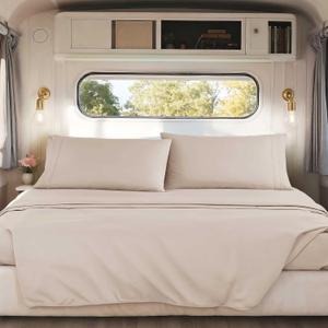 Nestl Beige Cream Short Queen Sheets for RV, Hotel Luxury RV Queen Sheets Set, 4 Piece Fitted Bed Sheet Set and Pillowcases, Super Soft, Wrinkle-Free, and Breathable Camper Bedding