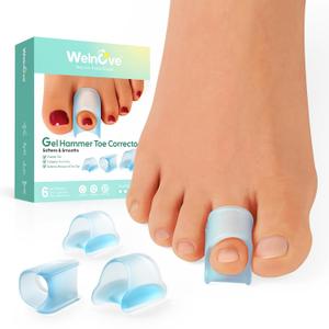 Welnove Hammertoe Corrector - 6 PCS Toe Splints Realign Bent, Curled, Crooked, Claw, Hammer Toes - Toe Straighteners for Men and Women, FSA or HSA eligible - Blue