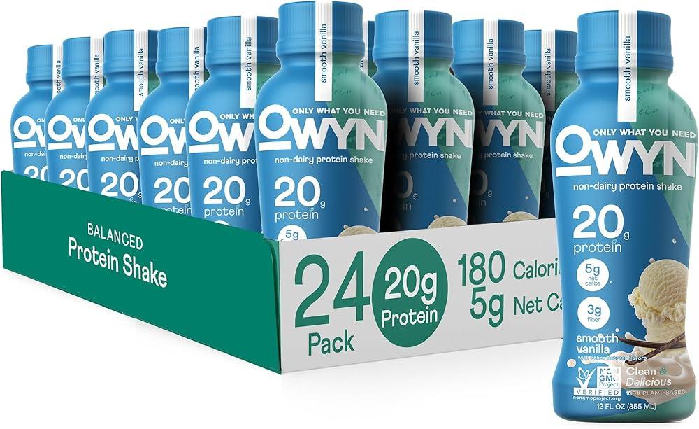 OWYN Only What You Need Plant Based Protein Shake, 20g Vegan Protein from Organic Pumpkin Seed, Flax, Pea Blend, Prebiotic Supplement, Superfood Greens, Gluten & Soy-Free (Vanilla, 24 Pack) (BBD 17 DEC 2026)