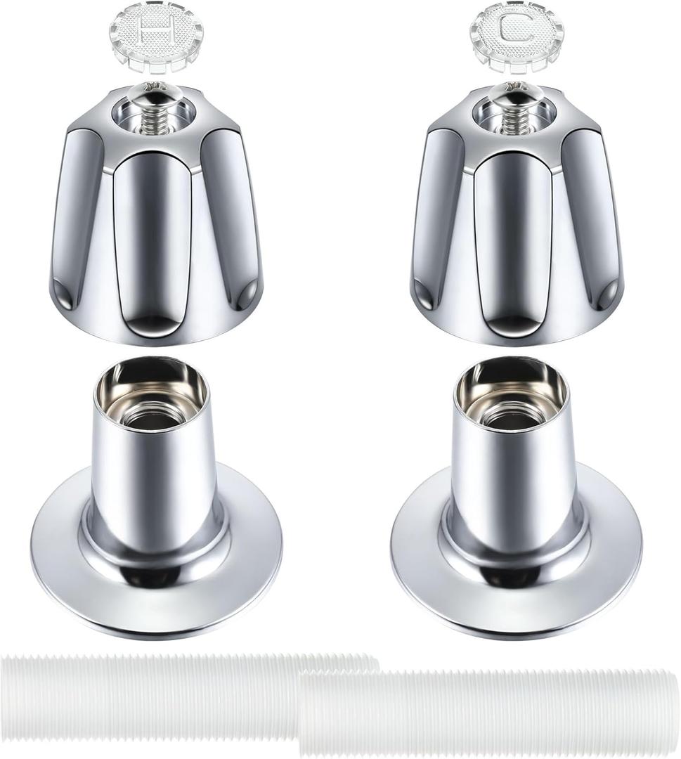 Enhon Bathtub and Shower 2 Handle Remodel Trim Kit Compatible with Pfister Verve Tub Shower, Bathtub Faucet Knob Replacement Include 1 Hot 1 Cold 2 Flanges (Polished Chrome)