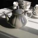 GuangYang 15-pcs Porcelain Tea sets for Adults, Off White Embossed Pattern with Gold Trim (A set Included 1 Teapot, 1 Sugar Bowl, 1 Cream Pitcher, 6 Cups and 6 Saucers), 7 Ounce, 200 ml