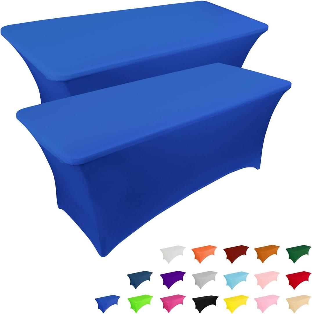 IVAPUPU 2 Pack 6FT Table Cloth for Rectangular Fitted Events Stretch Royal Blue Table Covers Washable Spandex Tablecloth Protector for Party, Wedding, Cocktail, Banquet, Festival
