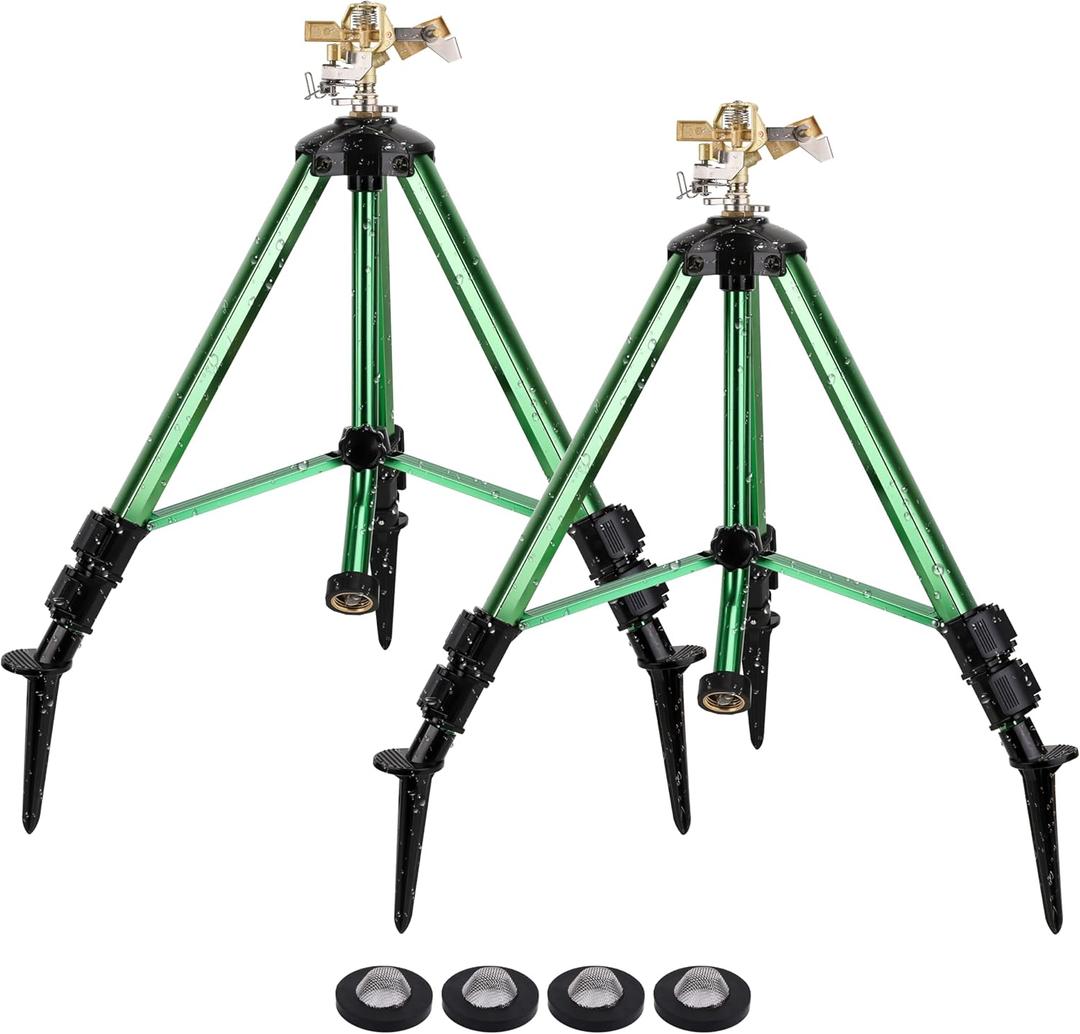 Sprinklers for Yard,Heavy-Duty Impact Sprinkler on Ground Plug Tripod Base, 360 Degree, 0-43 Feet Large Area Coverage Yard Sprinklers, Adjustable Height 16-37 Water Sprinkler for Lawn 2 Pack