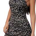 MakeMeChic Women's Leopard Print Halter Dress Tie Backless Cheetah Party Mini Dresses Brown X-Small