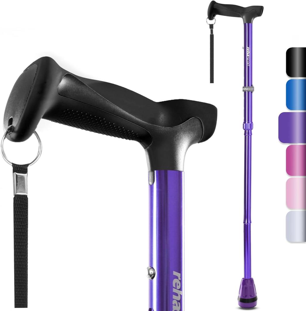 Walking Cane, Folding, Adjustable, Lightweight, Walking Canes for Men & Women, Soft Ergonomic Handle, Heavy Duty All Terrain Tip, Walking Sticks for Seniors & Adults with Travel Bag (Purple)