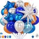 Space Balloons Navy Blue Orange Metallic Silver Star Foil Balloons 12 Inch 52pcs Astronaut Themed Decorations for Boys Baby Shower Birthday Party Decor Backdrop Supplies, 1x2x3 inches