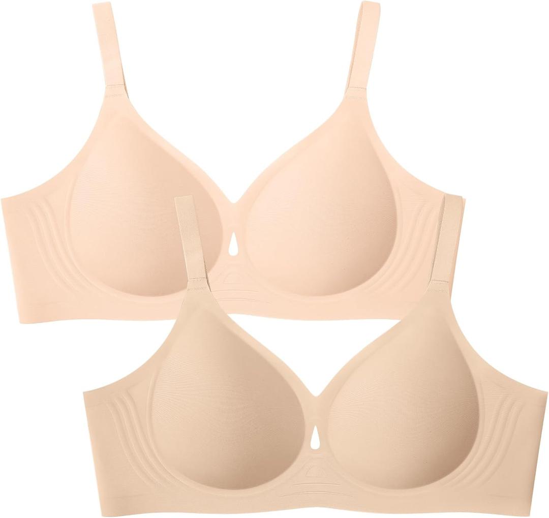 LetsJoli Wireless Bras for Women No Underwire Jelly Bras Seamless Push Up Full Coverage Bralettes Comfortable Everyday Bra（Skin+Nude,2PCS,S）