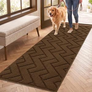 hicorfe Dirt Trapper Indoor Doormat,20"x59" Welcome Door mat,Non Slip Backing Washable Door Mats,Absorbent and Resistant Low-Profile Entrance Inside Floor Mat for Front Back Door,Entryway (Dark Brown)