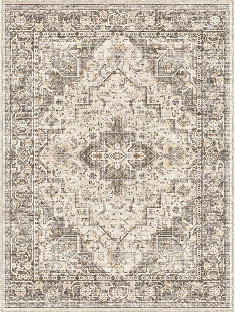 Area Rug 9x12, Washable Area Rugs 9x12 Living Room, Large Rugs for Bedroom with Non Slip Backing for Office Dining Room Nursery (Brown Multi)