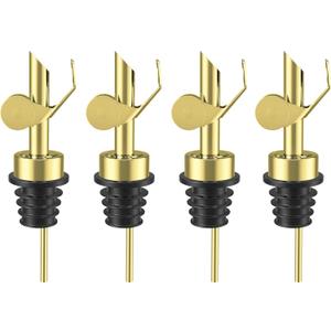 Olive Oil Dispenser Spout, Weighted Liquor Pour Spout, Syrup Dispenser Spout, Stainless Steel Automatic Pour Spouts for Liquor Bottles, Oil Bottles, Vinegar, Syrup and Alcohol 4 Pack Golden