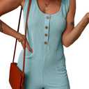 Women Ribbed Tank Romper Summer Casual Sleeveless One Piece Loose Fit Short Jumpsuits with Pockets (Medium, Bluish Grey)