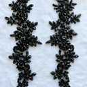 Handmade Rhinestones on lace Applique Sewing Beads Sequins Trim Patches for Wedding Dress Accessories 1 Pair/Bag (Black)