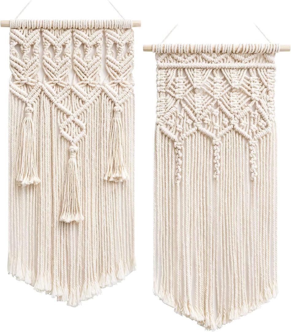 Mkono 2 Pcs Macrame Woven Wall Hanging Boho Chic Geometric Art Decor - Beautiful Bedroom Nursery Apartment Home Decoration, Gift for Girls Adults Birthday Christmas, Small Size 18" L x 9.5" W