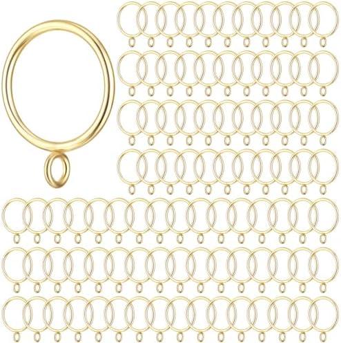 Maitys 100 Pcs Metal Curtain Rings with Eyelet 1.5-inch Inner Diameter Eyelet Curtain Rings for Drapery Clips Hooks for Sliding Window Bathroom Door Shower Rod (Gold)
