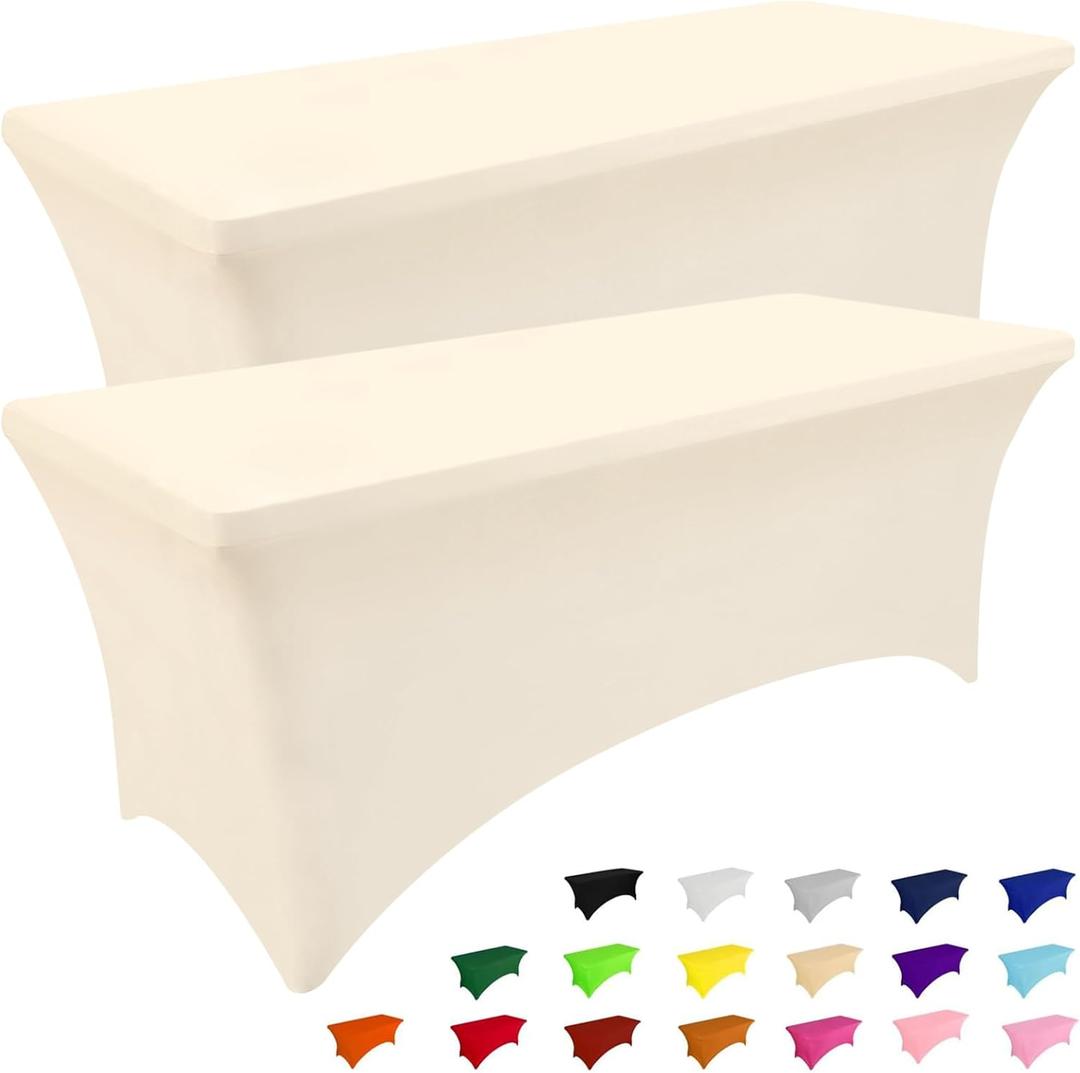 Smiry 2 Pack Spandex Table Cloth 6FT, Elastic Fitted Stretch Tablecloths, Washable and Wrinkle Free Rectangular Patio Table Cover for Outdoor, Wedding, Banquet & Parties (Beige, 72Lx30Wx30H Inch)