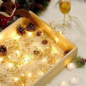 Mudder 13 ft 40 LED Christmas Light Pearl Berry Beaded Garland String Light for Indoor Outdoor Festive Birthday Party Wedding DIY Home Mantel Decoration 2 Flicker Modes(Gold)