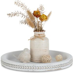 Hanobe Candle Tray Holder Decorative: Round Coffee Table Home Decor Centerpiece Boho White Serving Trays for Living Room Kitchen