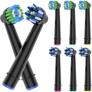 8pcs Replacement Heads Compatible with Oral B Electric Toothbrush, 4pcs Precision Clean and 4pcs Cross Clean Brush Heads, Black