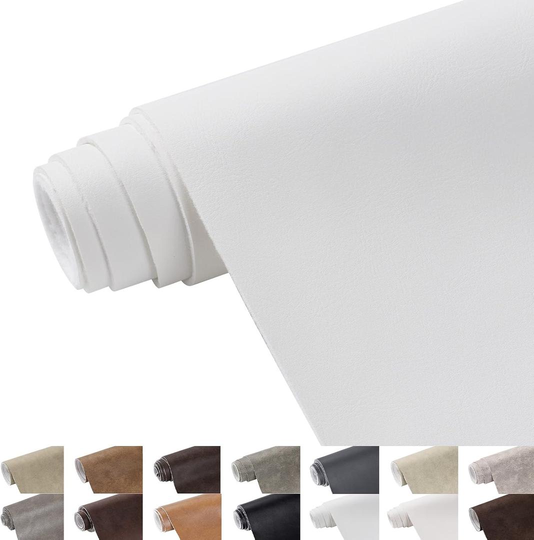 Faux Leather Fabric, 55" Wide 1.3mm Thicken Upholstery Fabric by The Yard Soft Marine Vinyl Fabric Vintage PU Leather Sheets for Crafts Sewings Chairs Seats Wallets Cushions, 5 Yard White