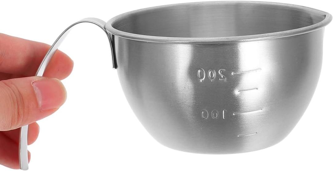 ULTECHNOVO Stainless Steel Mixing Bowl with Handle Small Batter Mixing Bowl with Measurement Marks 5.70 X 3.77 X 2.16 in Measuring Cup for Baking Egg Beating Sauces Meal Prep Kitchen Supplies, 14.50X9.60X5.50CM