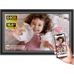 64GB 15.6" Frameo Digital Picture Frame WiFi, Large Electronic Photo Frames 1920 x 1080 IPS FHD Touch Screen, Send Photos from Your Phone from Anywhere, Best Gifts for Parents and Grandparents