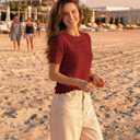 ZESICA Women's Summer Hollow Out Crochet Cover Ups 2026 Short Sleeve Crewneck Sweater Shirts Beach Vacation Outfits (M)