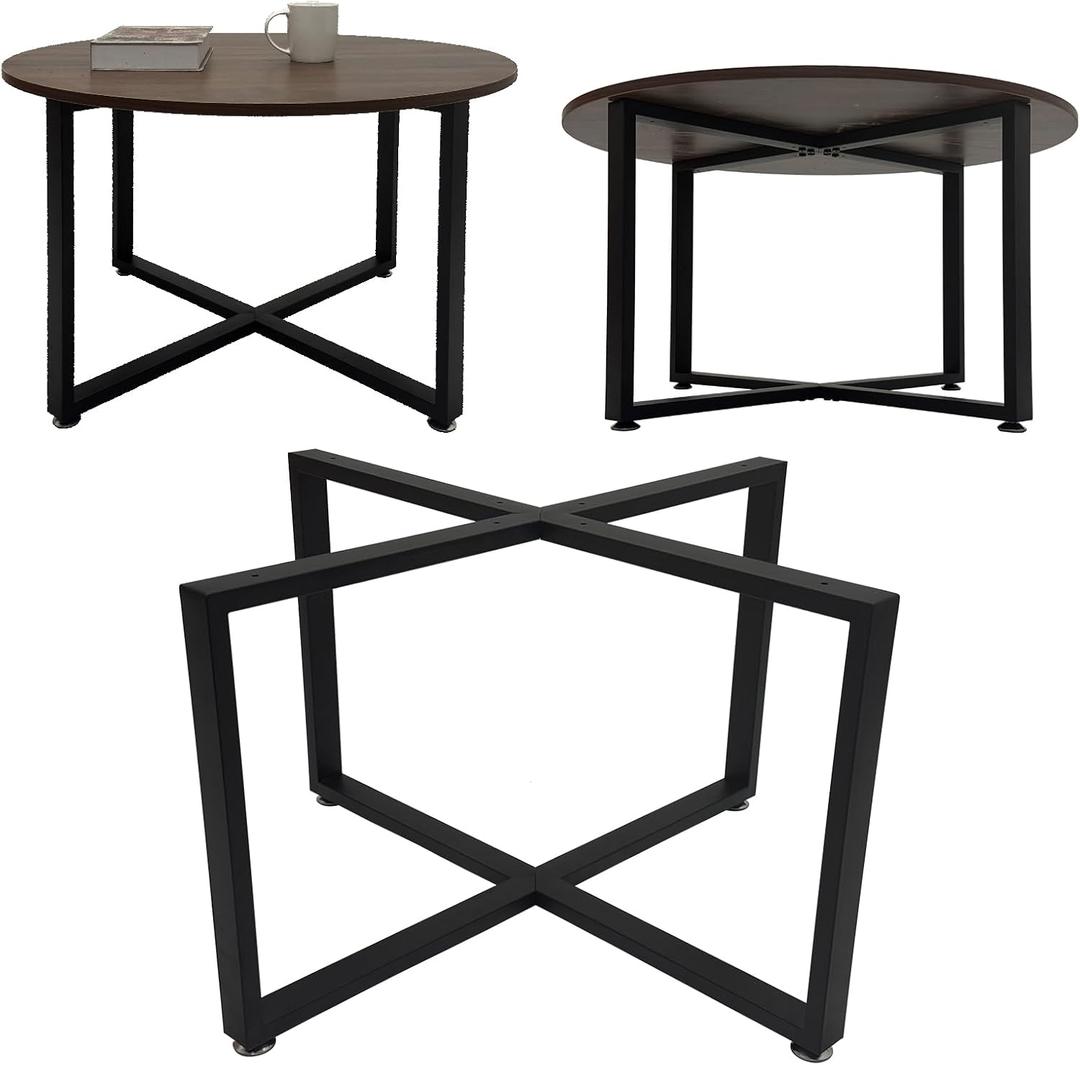 Round Metal Coffee Table Legs,18 Inch Black Iron Dining Table Base Only,Large Circle End Table Legs, B Style