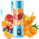 Portable Electric USB Juicer Blender Cup, Mini Blender for Shakes and Smoothies, Juice - 380ml, Six Blades, Blue