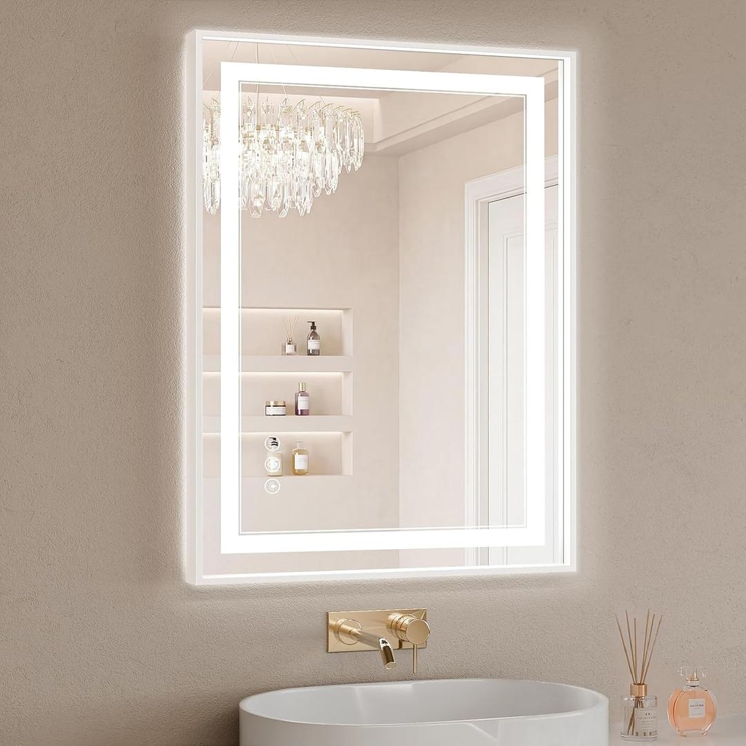 24"x32" LED Bathroom Mirror with Lights, Front & Backlit, Anti-Fog, Dimmable, 3 Color Temperature, CRI 90+, LED Mirror for Bathroom with Premium Full Aluminum Frame, Touch Control with Memory