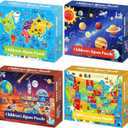 4 Packs 100 Piece Puzzles for Kids Ages 4-6 6-8 8-10, USA World Map Kids Puzzles Ages 3-5 4-6 5-8, Solar System Mars Adventure 100 Piece Puzzle for Adults Seniors, Educational Jigsaw Puzzles 15"x10"