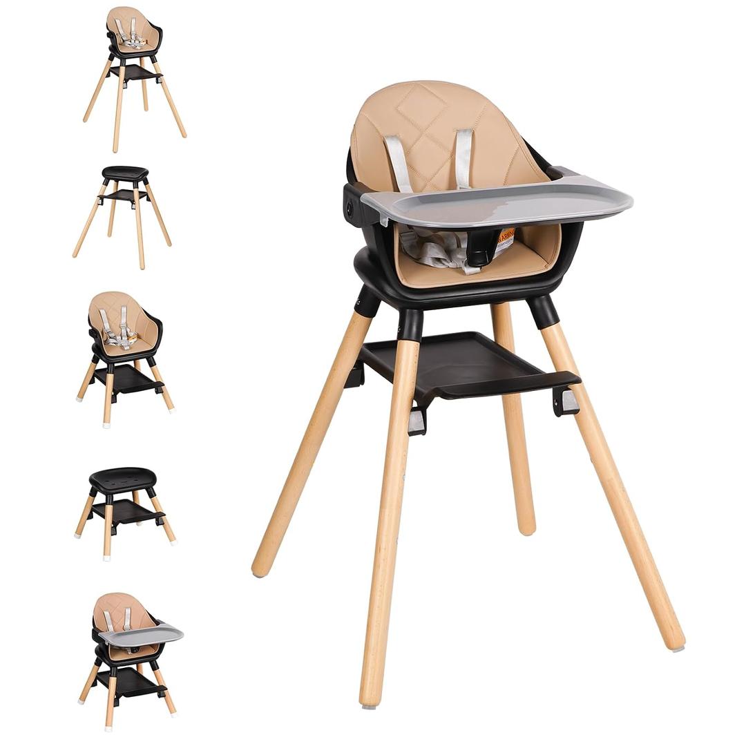 6-in-1 Baby High Chair, Converts to Toddler Chair & Stool, Black