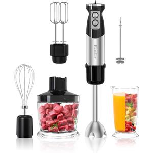 Handor 6-in-1 Hand Immersion Blender, 1000W 12 Speed Handheld Blender with 600ml Beaker, 500ml Chopper, Egg Whisk, Milk Frother, Stainless Steel Blades for Soup, Smoothie, Puree