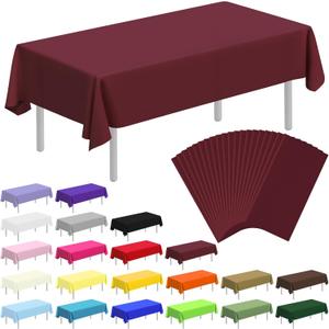 19 Pack Disposable Plastic Tablecloth Rectangle, 54 X 108 Inch Premium Plastic Table Cover for Parties, Picnic, Camping, Birthday, Weeding (Burgundy, 54" X 108" Rectangle)