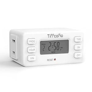TiFFCOFiO Indoor Digital Light Timer, 24 Hour Easy Programmable Outlet Timer, 2 Prong Plug in, 1 Polarized Outlet for Lamps and Indoor Lights, 15A/ 1875W