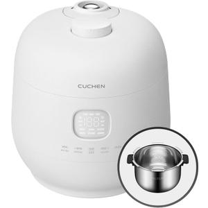 Cuchen 6-Cup Premium IH Pressure Rice Cooker with 304Ti Stainless Steel Inner Pot, Dual High/Non-Pressure Modes, Voice Guide & Auto Steam Clean, White (CRH-TWS0610PWUS)