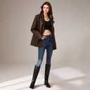 ISNOM Knee High Boots Women Chunky Low Heel Square Toe Elastic Boots Side Zipper Faux Leather Fall Long Tall Boot (8.5, Black-block Heels)