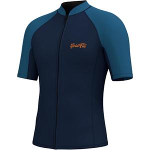 GoldFin Men Wetsuit Top, Mens Short Sleeve Wet Suit Neoprene Jacket 2mm Front Zipper Wetsuits Shirt Cold Water Swim Scuba Diving Surfing Snorkeling (XX-Large, Navy)