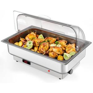 GarveeHome Chafing Dish Electric Buffet Set,9 QT Stainless Steel Food Servers and Warmers with Temperature Control for Wedding and Parties