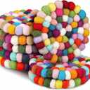 Tessco for you 8 Pcs Round Felt Ball Coasters Cute Table Coasters Wool Absorbent Handmade Felt White & Colorful Christmas Coaster for Drinks Office Home Bar Decor (Rainbow)