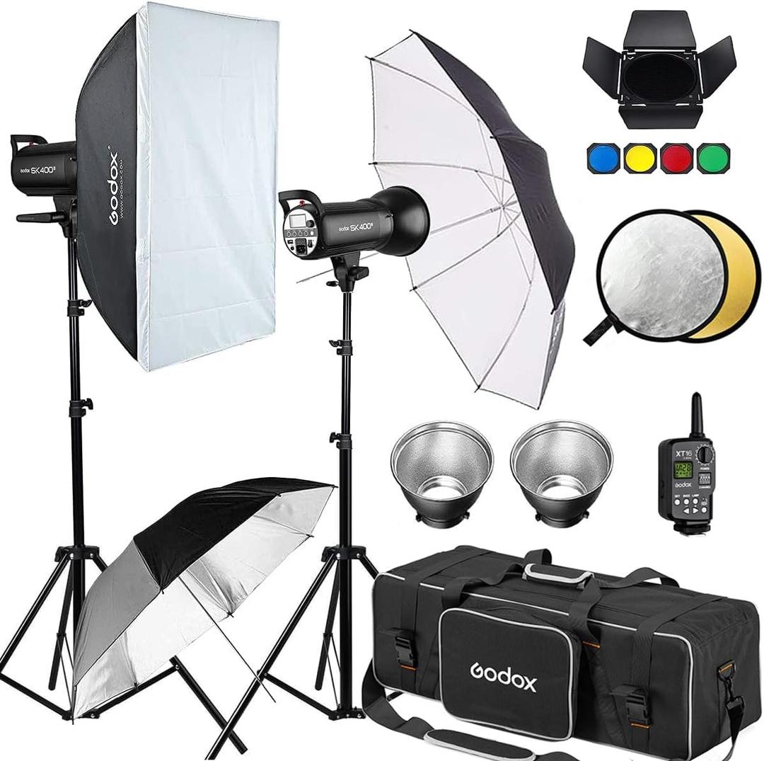 Godox 800W Professional Studio Flash Light Kit, 2-Light Godox SK400II Photo Strobe Lighting Kit for Photography, 2x400W 5600K Monolights with XT-16 Flash Trigger, Softbox, Light Stands