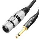 Tisino Female XLR to 1/4 (6.35mm) TS Mono Jack Unbalanced Microphone Cable Mic Cord for Dynamic Microphone - 16 FT/5 Meters