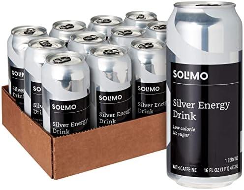 Amazon Brand - Solimo Silver Energy Drink, Sugar Free, 16 fl oz (Pack of 8), 07/02/2025