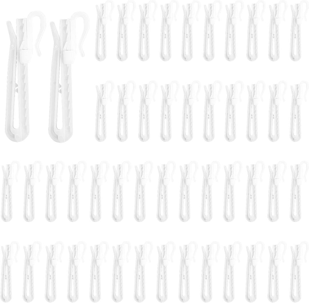 50 PCS Adjustable Pinch Pleated Curtain Drapery Pin Hook, Plastic Curtain Hooks, Ratchet System Curtain Pleat Hook for Window Drapery Door Curtains Shower Curtains (70mm/2.76 Inch)