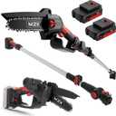 MZK 2-in-1 Cordless Pole Saw & Mini Chainsaw with 3 Replacement Chain, 20V Battery Pole Chainsaw, 4.5" Cutting Capacity, 13ft Reach Pole Saw for Tree Trimming(2 Batteries and Fast Charger Included)