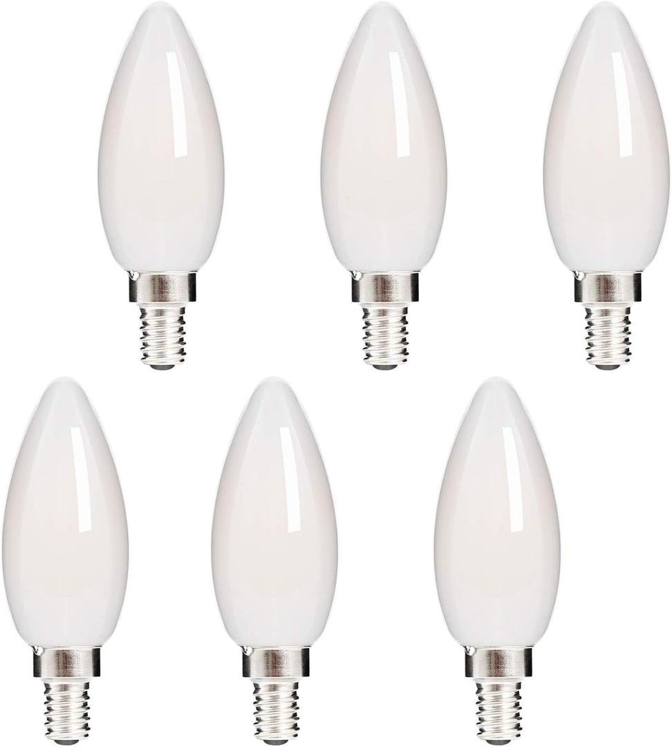 HOLA LED Candelabra Bulb, LED Chandelier Bulb, Dimmable LED Lamp Bulb E12 Base, Cool White 4000K LED Filament Bulb, Frosted Glass, 4.5W 400 Lumens 360 Beam Angle, UL Listed, 6 Pack