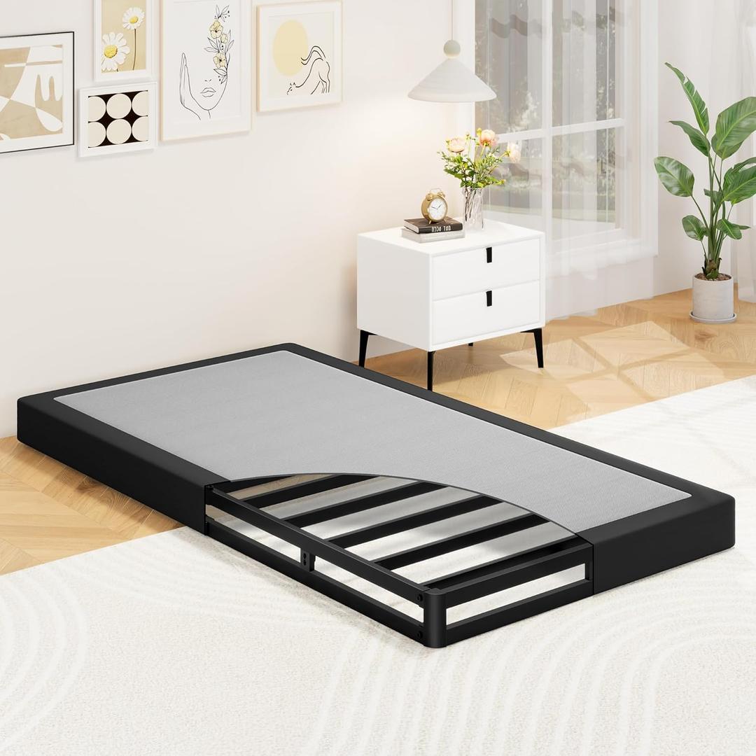 Twin Box Spring, 5 Inch Low Profile Twin Box Spring Only Bed Base, Heavy Duty Metal Frame Mattress Foundation with Fabric Cover, Easy Assembly-Noise Free