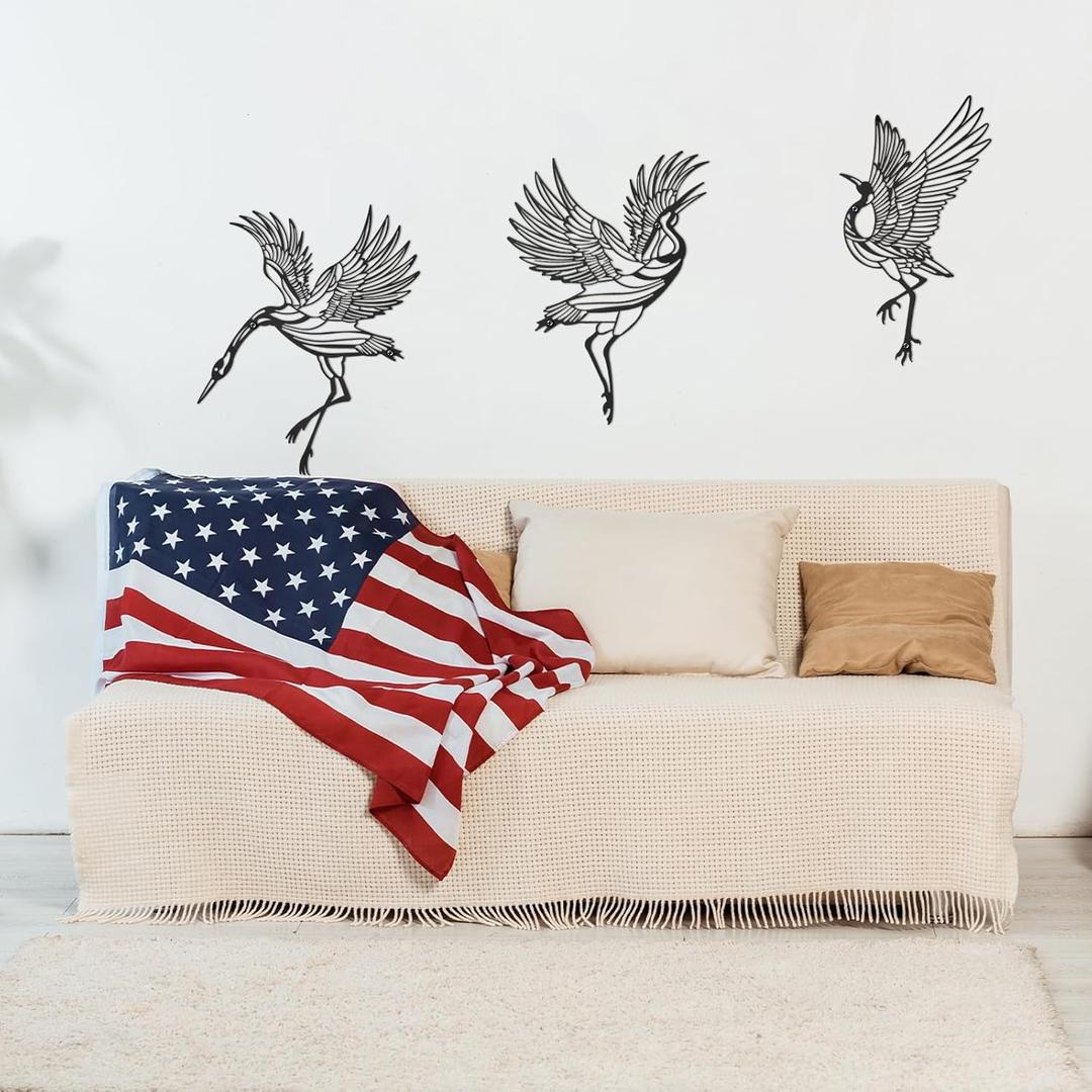 3 Pcs Black Metal Crane Wall Decor Heron Art Graceful Birds Art Sculpture Japanese Traditional Wall Statue Decor for Living Room Bedroom Yard Office