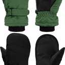SATINIOR Kids Snow Mittens Waterproof Winter Ski Gloves Warm Thicken Snow Gloves for Girls Boys (8-12 Years, Black, Army Green)