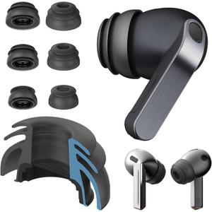 Premium Multi-Flange Eartips for Galaxy Buds3 Pro/Galaxy Buds4 Pro (Black, Mixed(SML))  Always Fits, Never Slips