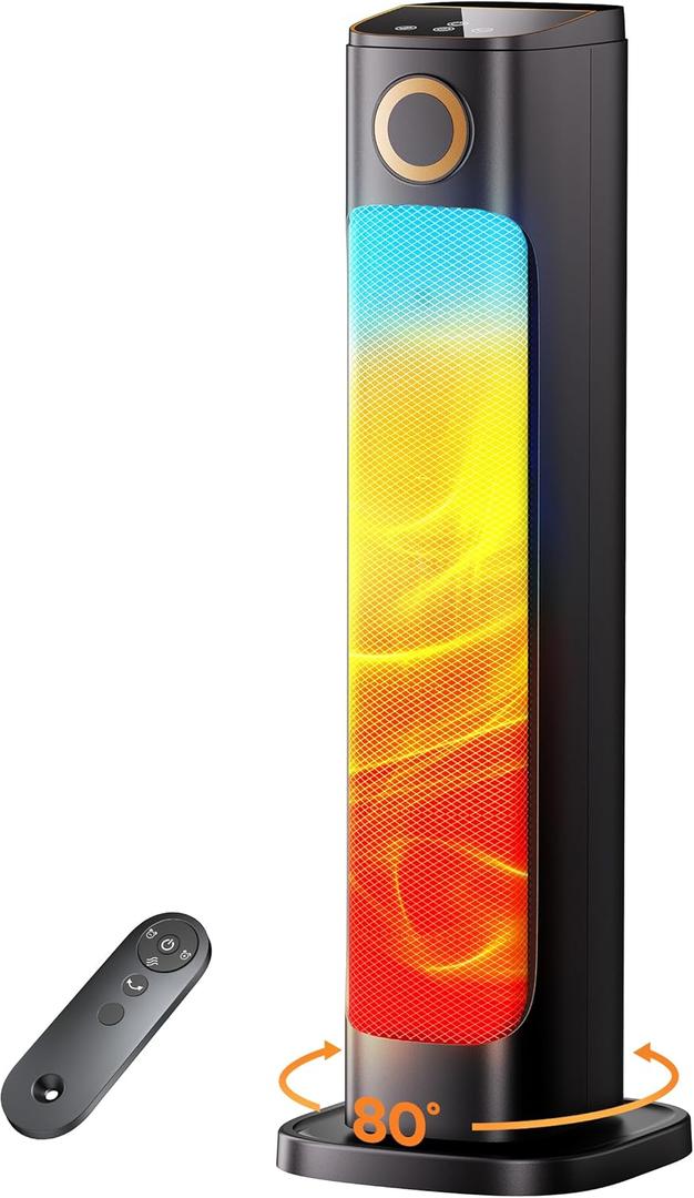 25 Inches Space Heaters for Indoor Use, Heater and Fan Combo with Remote Control, 1500W Quiet Electric Heaters, 15 Hour Timer, Wide Oscillation, Tip-Over/Overheating Protection, Tower Heater (Black)